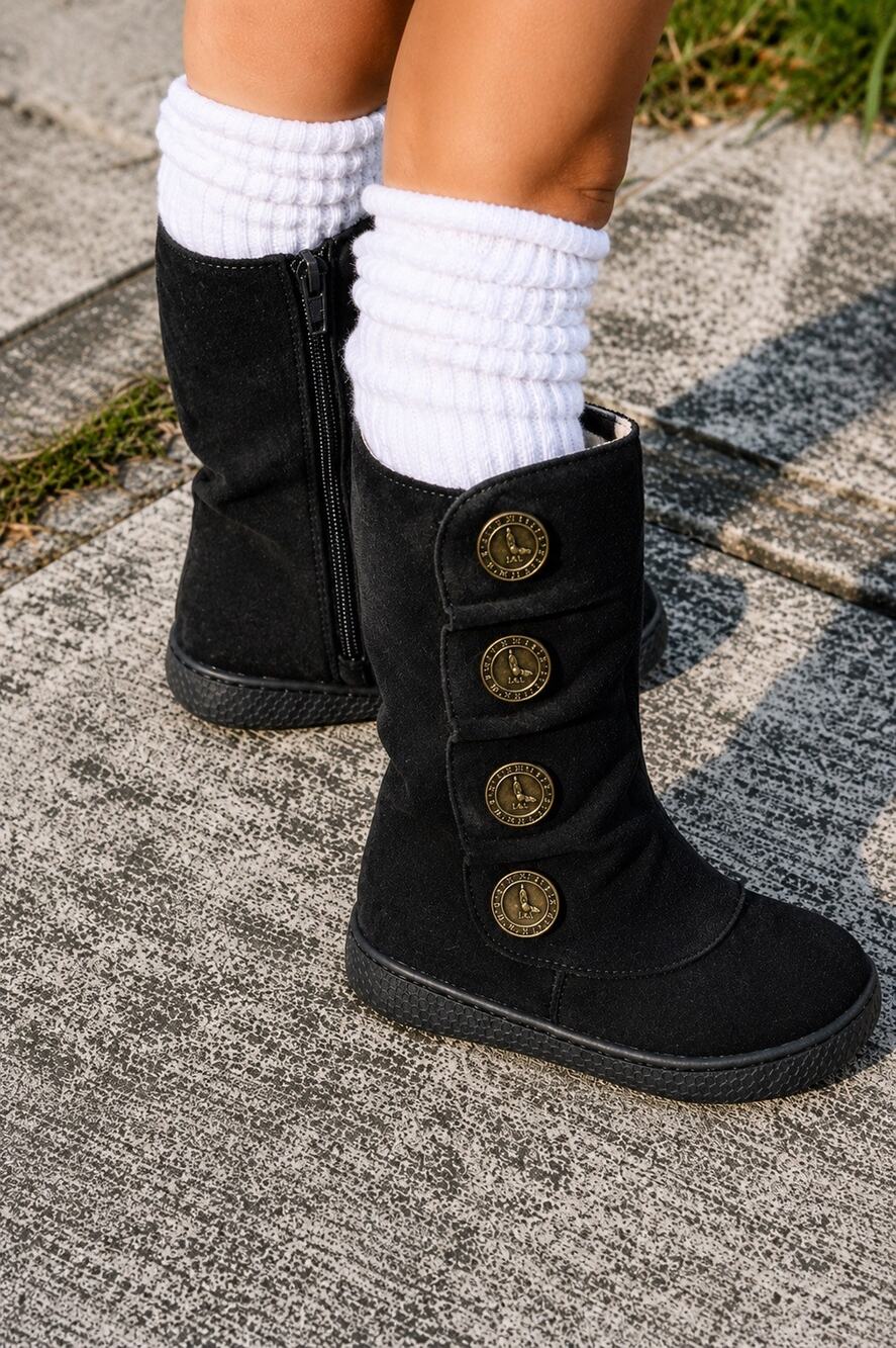 NEW Livie & Luca Tiempo Black Suede Boots Button Detail Size 4
